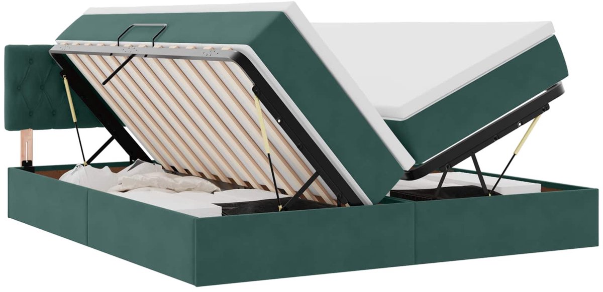 vidaXL LED - opbergbed - met - matras - Donkergroen - 180 - x - 200 - cm - Fluweel
