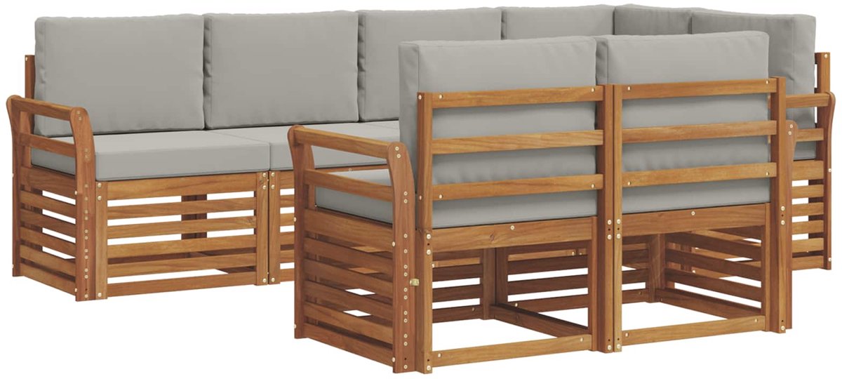 vidaXL Buiten - bank - set - 7 - st - Naturel - en - lichtgrijs - Polyester Naturel en lichtgrijs