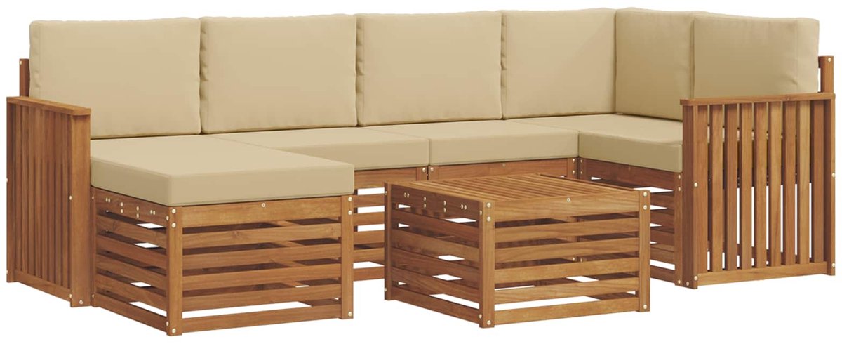 vidaXL Buiten - bank - set - 7 - st - 5-zits - Natuurlijk - en - Beige Natuurlijk en Beige
