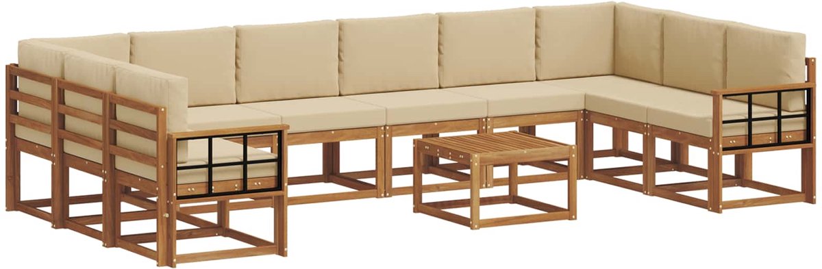 vidaXL Buiten - bank - set - 11 - st - 10-zits - Natuurlijk - en - Beige Natuurlijk en Beige