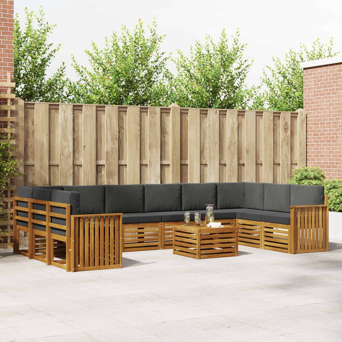 vidaXL Buiten - bank - set - 11 - st - 10-zits - Natuurlijk - en - Antraciet Natuurlijk en Antraciet