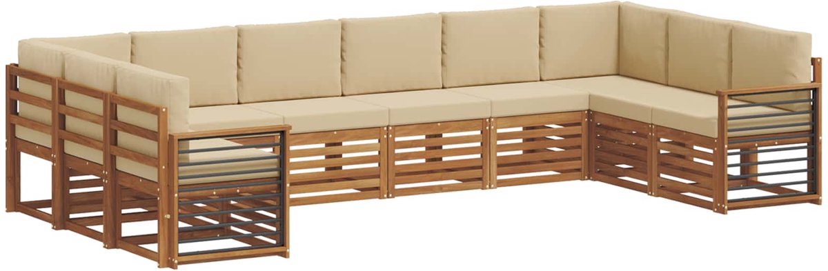 vidaXL Buiten - bank - set - 10 - st - 10-zits - Natuurlijk - en - Beige Natuurlijk en Beige