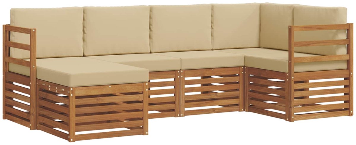 vidaXL Buiten - bank - set - 6 - st - 5-zits - Natuurlijk - en - Beige Natuurlijk en Beige