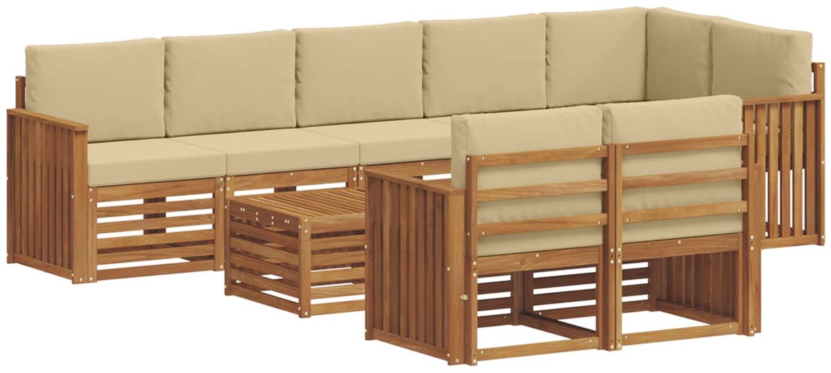 vidaXL Buiten - bank - set - 9 - st - 8-zits - Natuurlijk - en - Beige Natuurlijk en Beige