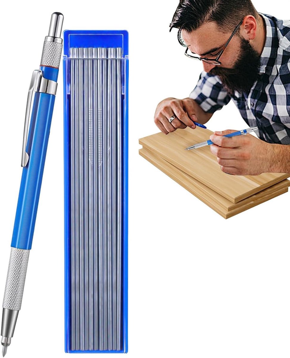 Lasserspotlood - Timmermanspotlood Metaalmarker - Markeren op metaal - Geïntegreerde slijper - 2 mm stift - Blauw