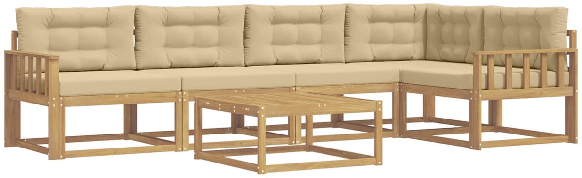 vidaXL Buiten - bank - set - 6 - st - 5-zits - Wit - en - Beige - Polyester Wit en beige