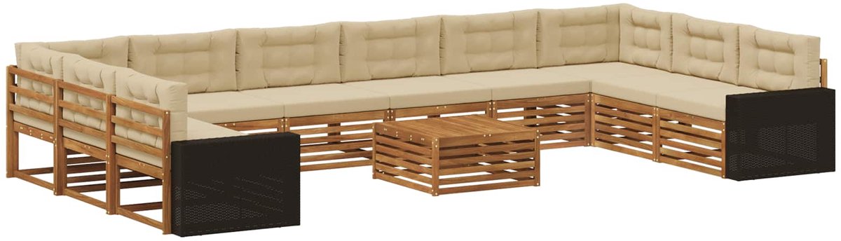 vidaXL Buiten - bank - set - 11 - st - 10-zits - Natuurlijk - en - Beige Natuurlijk en Beige