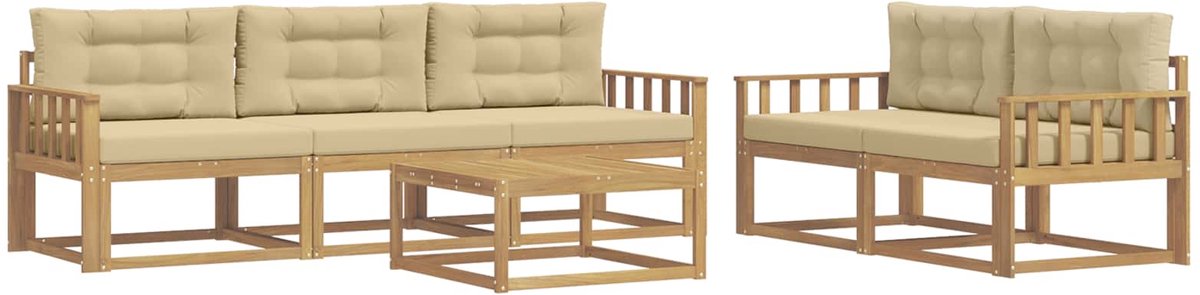 vidaXL Buiten - bank - set - 6 - st - 5-zits - Wit - en - Beige Wit en Beige