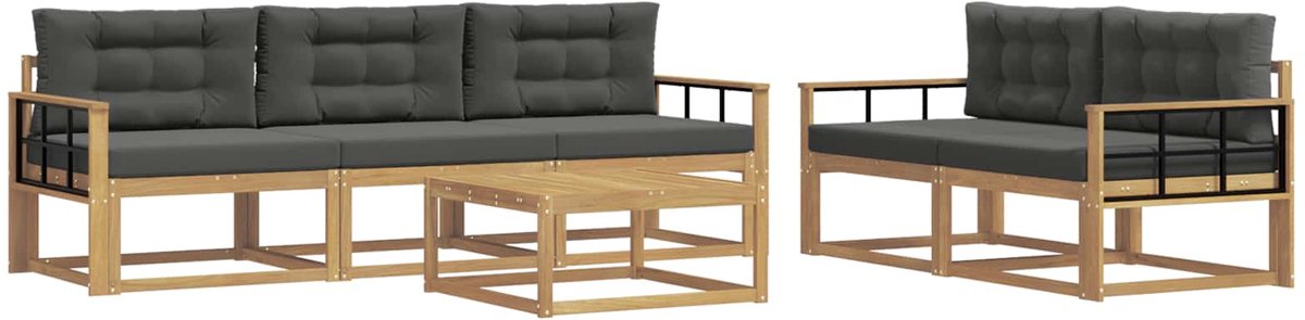 vidaXL Buiten - bank - set - 6 - st - 5-zits - Wit - en - antracietkleurig Wit en antracietkleurig
