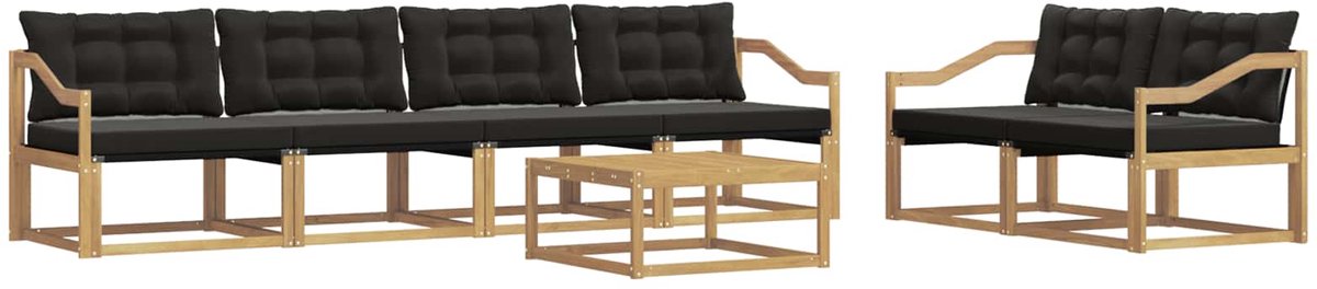 vidaXL Buiten - bank - set - 7 - st - 6-zits - Wit - en - zwart Wit en zwart