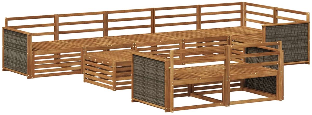vidaXL Buiten - bank - set - 9 - st - 8-zits - Naturel - Massief - Acacia - Hout
