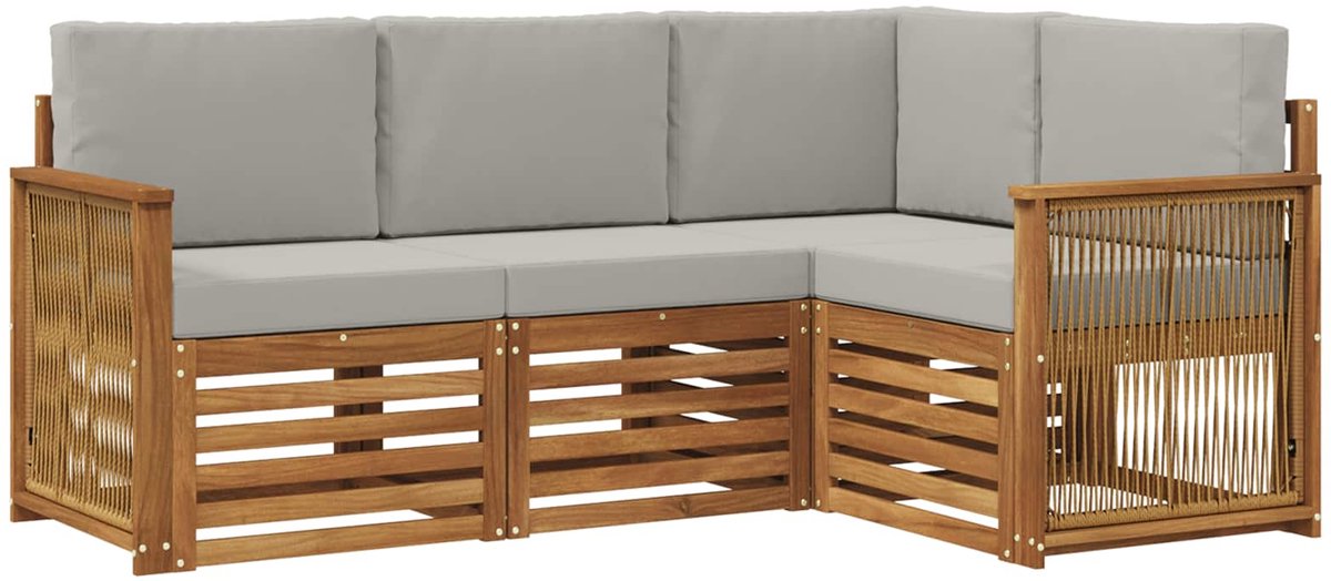 vidaXL Buiten - bank - set - 4 - st - 4-zits - Naturel - en - lichtgrijs Naturel en lichtgrijs