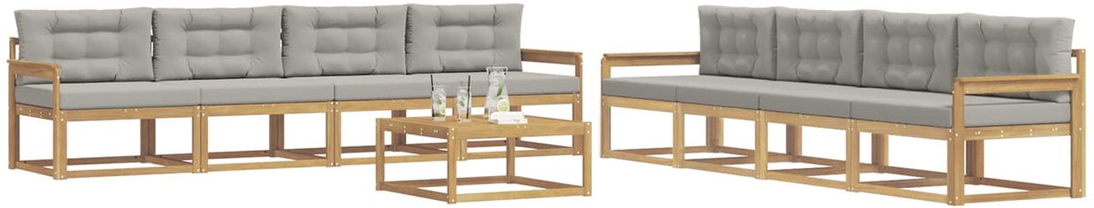 vidaXL Buiten - bank - set - 9 - st - 8-zits - Wit - en - Lichtgrijs - Polyester Wit en lichtgrijs