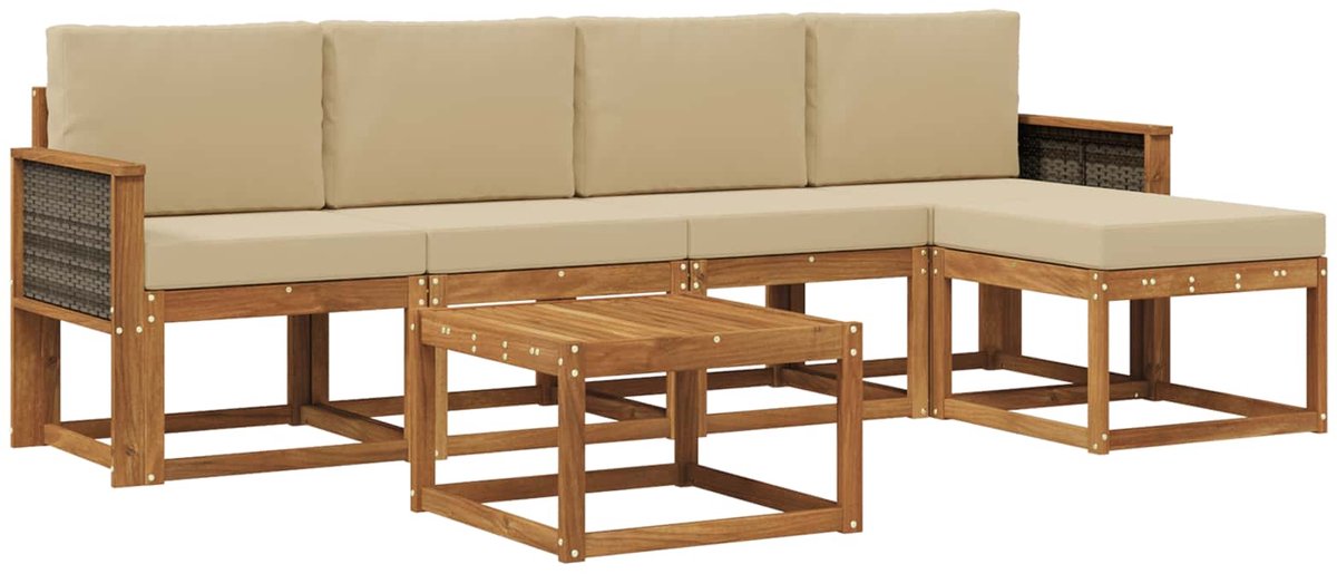 vidaXL Buiten - bank - set - 6 - st - 5-zits - Natuurlijk - en - Beige Natuurlijk en Beige