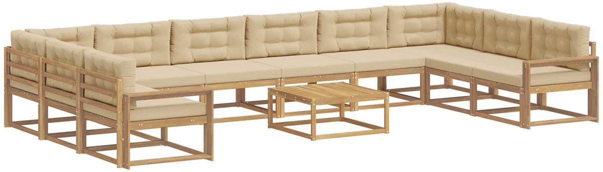 vidaXL Buiten - bank - set - 11 - st - 10-zits - Wit - en - Beige Wit en Beige