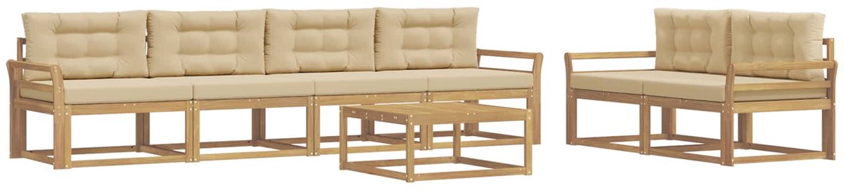 vidaXL Buiten - bank - set - 6 - st - 6-zits - Wit - en - Beige Wit en Beige