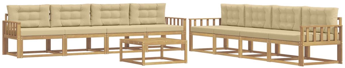 vidaXL Buiten - bank - set - 9 - st - 8-zits - Wit - en - Beige - Polyester Wit en beige