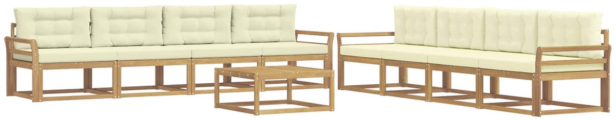 vidaXL Buiten - bank - set - 9 - st - 8-zits - Wit - en - crèmekleurig - Polyester Wit en crèmekleurig