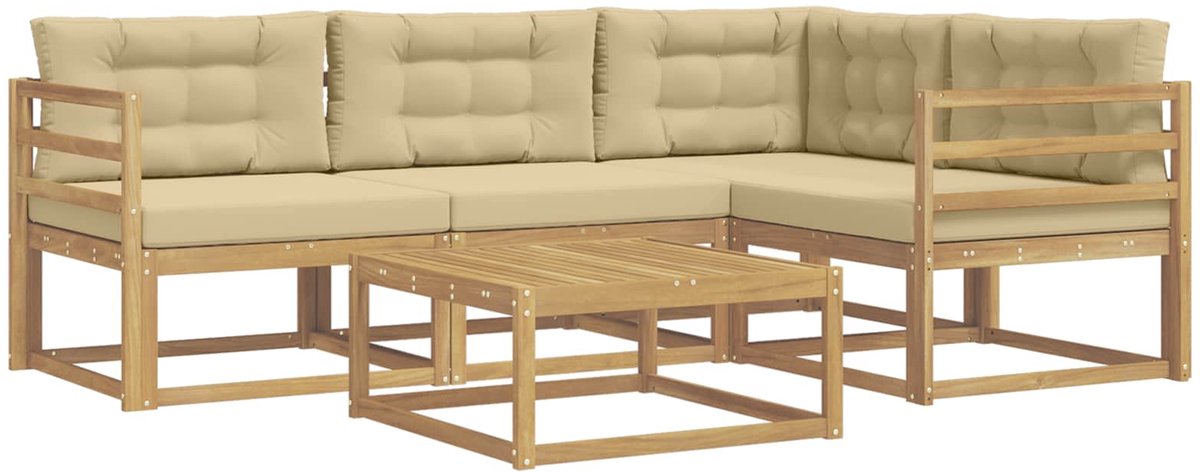 vidaXL Buiten - bank - set - 5 - st - Wit - en - Beige - Polyester Wit en beige
