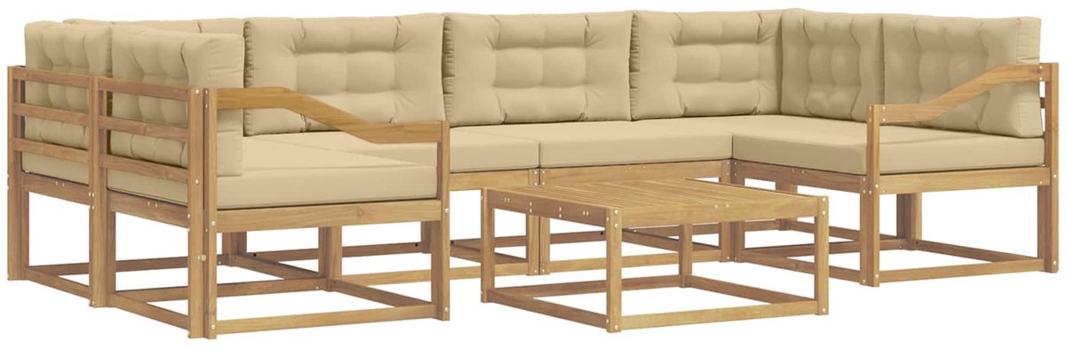 vidaXL Buiten - bank - set - 5 - st - 6-zits - Wit - en - Beige Wit en Beige