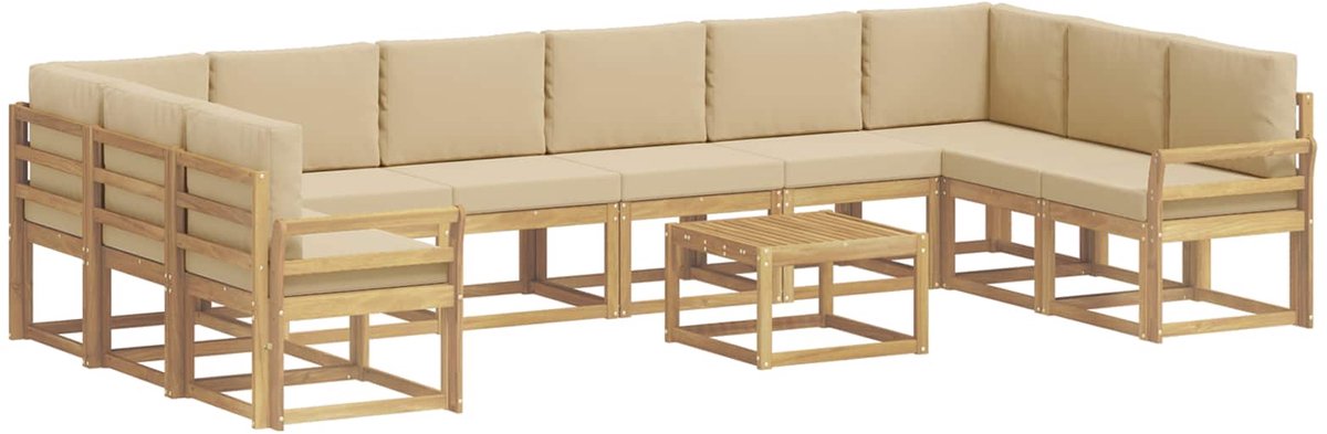 vidaXL Buiten - bank - set - 11 - st - 10-zits - Wit - en - Beige Wit en Beige