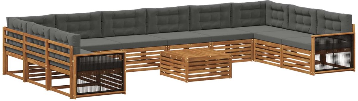 vidaXL Buiten - bank - set - 11 - st - 10-zits - Natuurlijk - en - Antraciet Natuurlijk en Antraciet