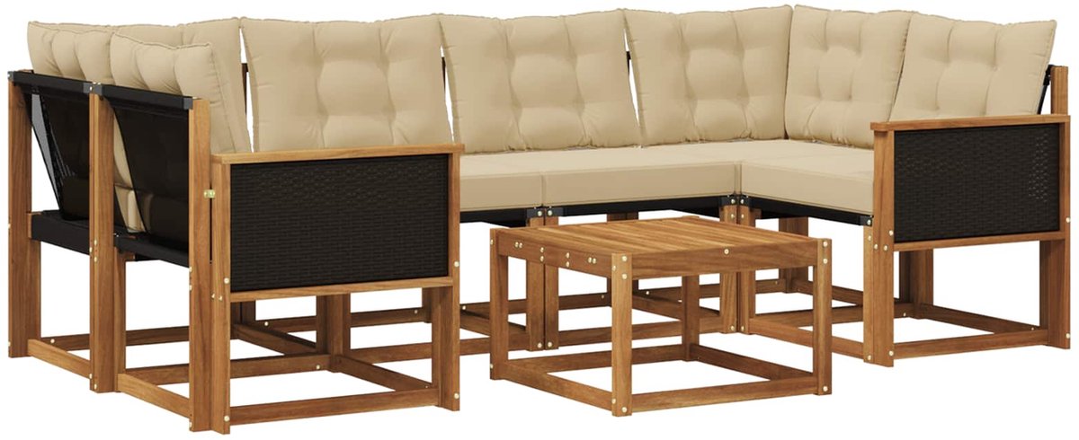 vidaXL Buiten - bank - set - 7 - st - 6-zits - Natuurlijk - en - Beige Natuurlijk en Beige