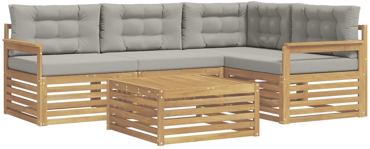 vidaXL Buiten - bank - set - 5 - st - 4-zits - Wit - en - Lichtgrijs - Polyester Wit en Lichtgrijs