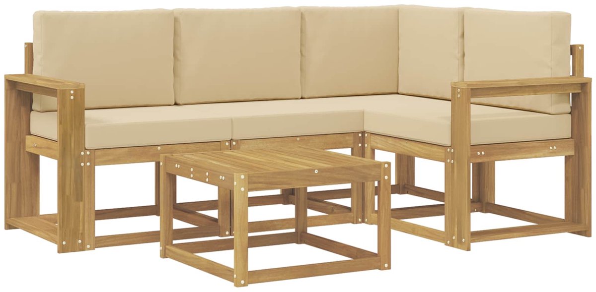 vidaXL Buiten - bank - set - 5 - st - 4-zits - Wit - en - Beige Wit en Beige