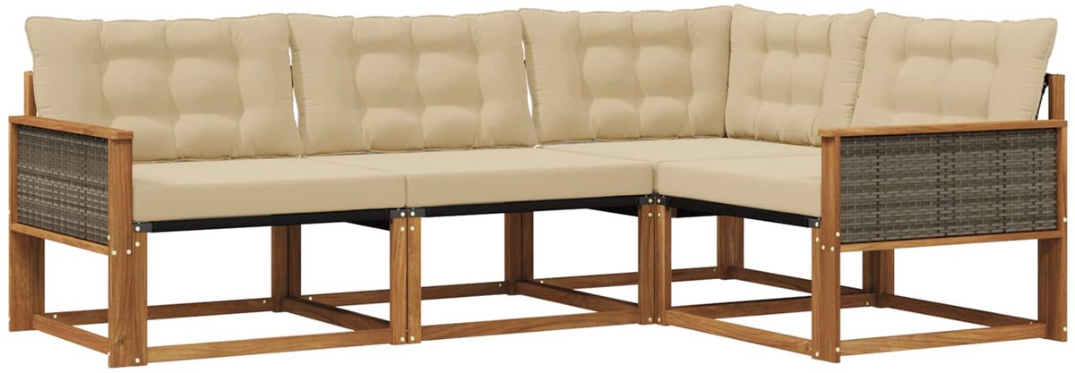 vidaXL Buiten - bank - set - 4 - st - 4-zits - Natuurlijk - en - Beige Natuurlijk en Beige