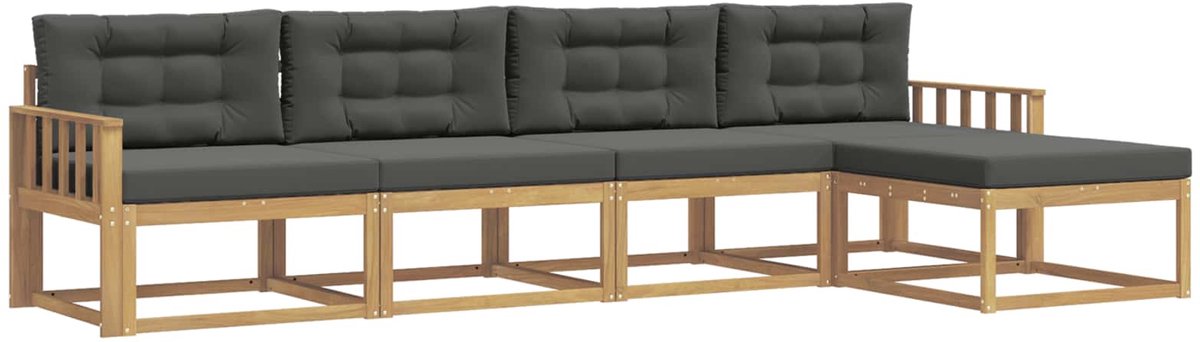 vidaXL Buiten - bank - set - 5 - st - 5-zits - Wit - en - antracietkleurig - Polyester Wit en antracietkleurig