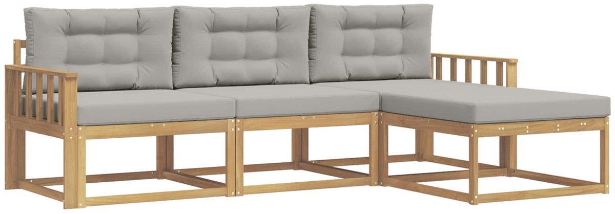 vidaXL Buiten - bank - set - 4 - st - Wit - en - Lichtgrijs - Polyester Wit en lichtgrijs