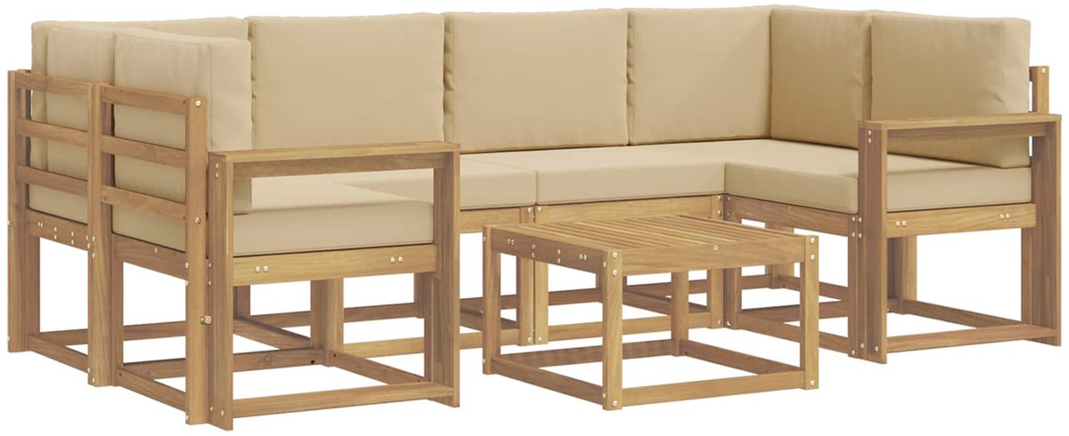 vidaXL Buiten - bank - set - 7 - st - 6-zits - Wit - en - Beige Wit en Beige