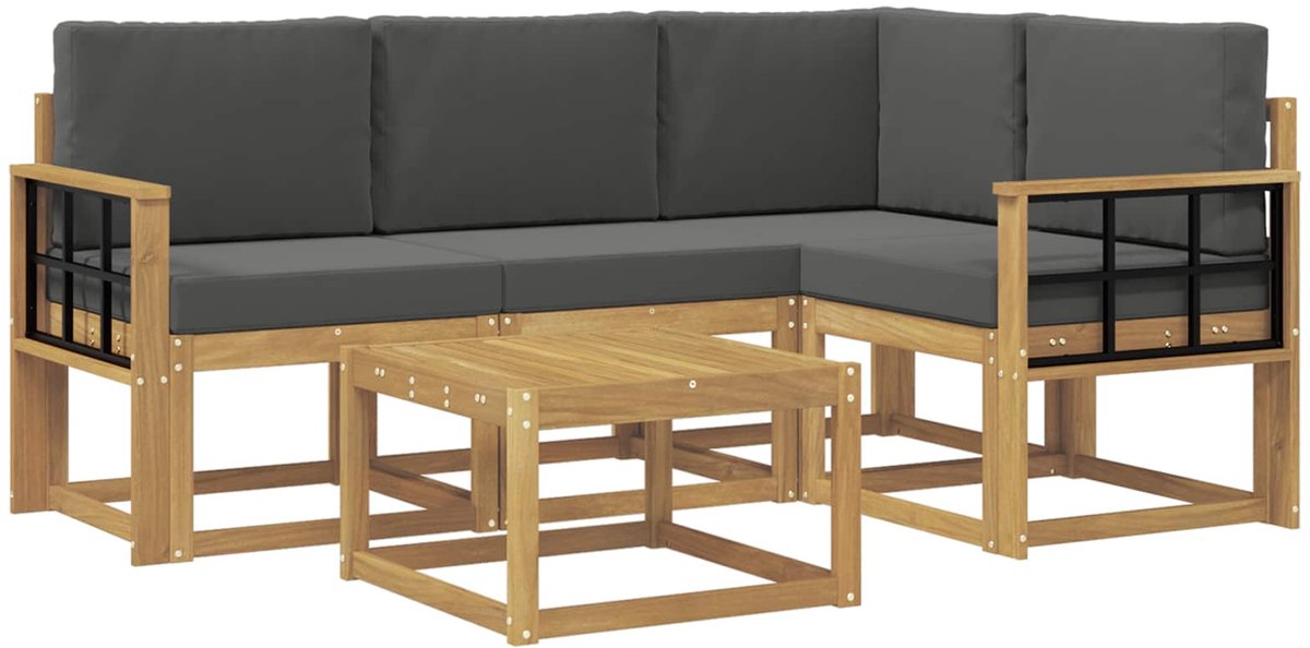 vidaXL Buiten - bank - set - 5 - st - 4-zits - Wit - en - antracietkleurig Wit en antracietkleurig