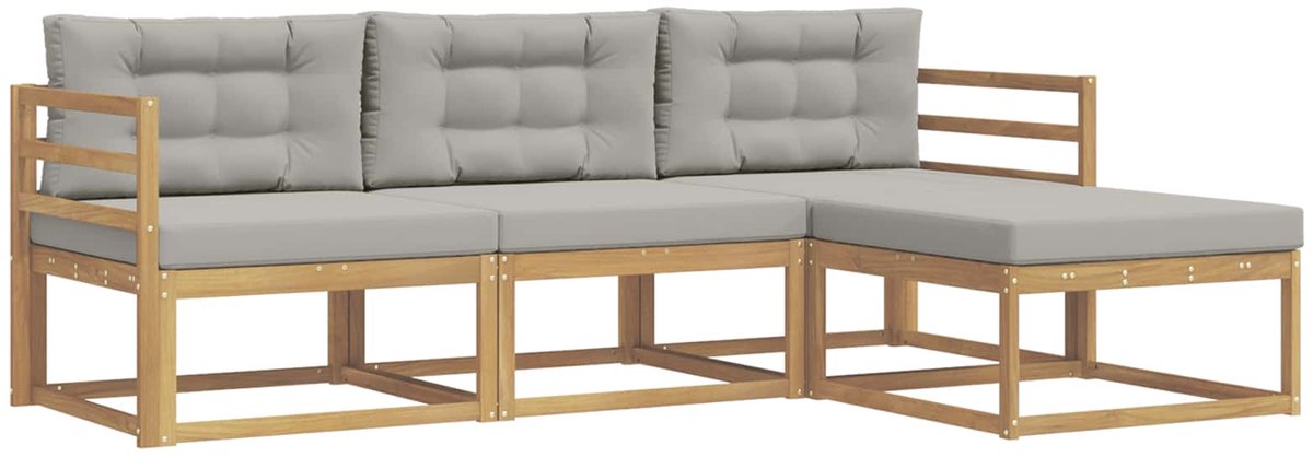 vidaXL Buiten - bank - set - 4 - st - Wit - en - Lichtgrijs - Polyester Wit en lichtgrijs