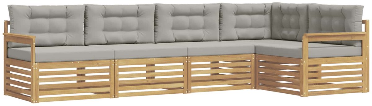 vidaXL Buiten - bank - set - 5 - st - 5-zits - Wit - en - Lichtgrijs - Polyester Wit en Lichtgrijs