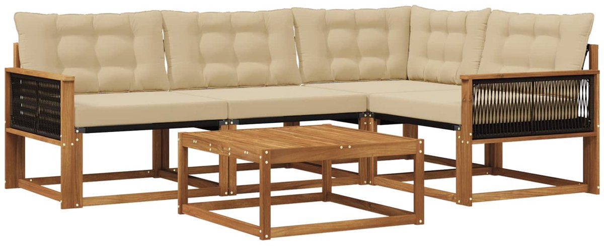 vidaXL Buiten - bank - set - 5 - st - 4-zits - Natuurlijk - en - Beige Natuurlijk en Beige