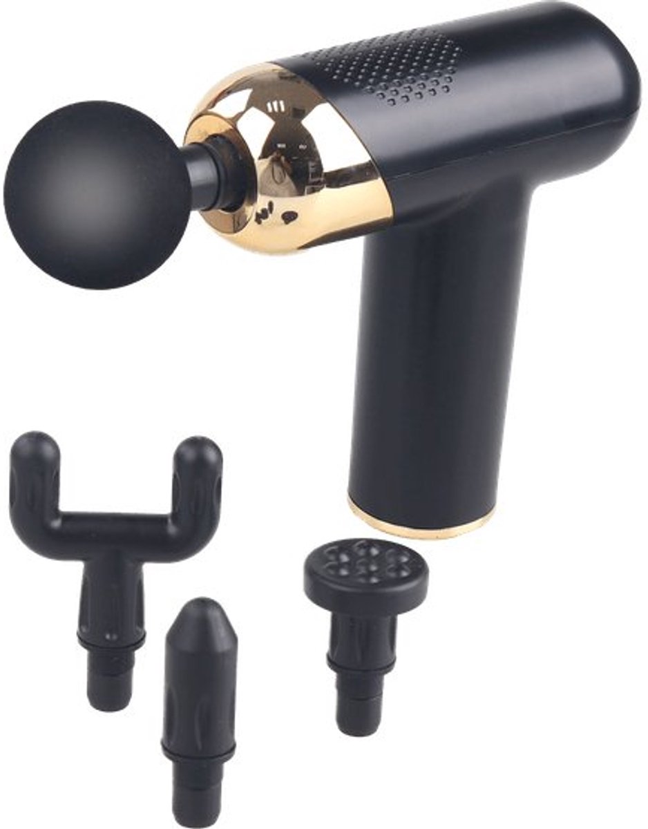 Massage Gun – Spiermassage Apparaat – 6 Snelheden – 4 Massagekoppen – Oplaadbaar via USB-C – Zwart/Goud massage gun tegen spierpijn massage gun voor spierontspanning