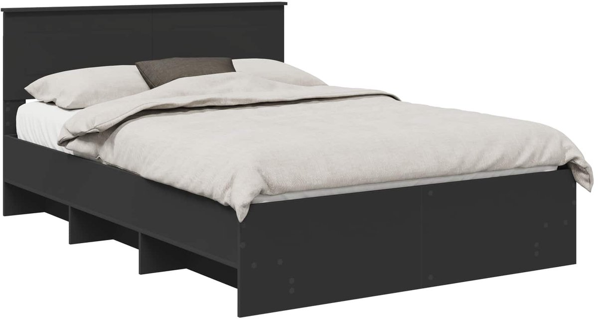 vidaXL Bedframe - met - hoofdeinde - Zwart - 150 - x - 200 - cm - Bewerkt - hout