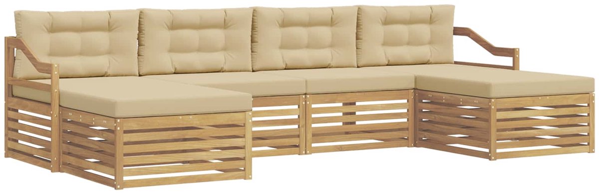 vidaXL Buiten - bank - set - 6 - st - 4-zits - Wit - en - Beige - Massief - Acacia - Hout Wit en Beige