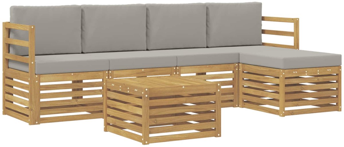 vidaXL Buiten - bank - set - 6 - st - 5-zits - Wit - en - Lichtgrijs - Polyester Wit en Lichtgrijs