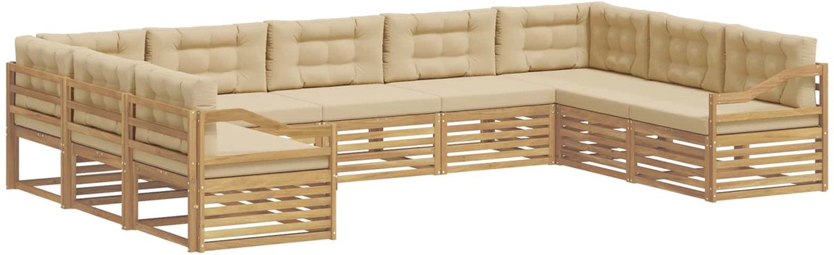 vidaXL Buiten - bank - set - 9 - st - 9-zits - Wit - en - Beige - Massief - Acacia - Hout Wit en Beige