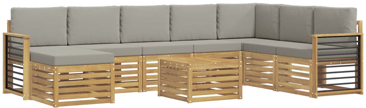 vidaXL Buiten - bank - set - 9 - st - 8-zits - Wit - en - Lichtgrijs - Polyester Wit en Lichtgrijs