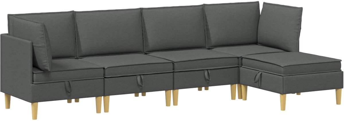 vidaXL Modulaire - bankset - met - opslag - 5 - st - Donkergrijs - 280 - x - 140 - x - 82 - cm
