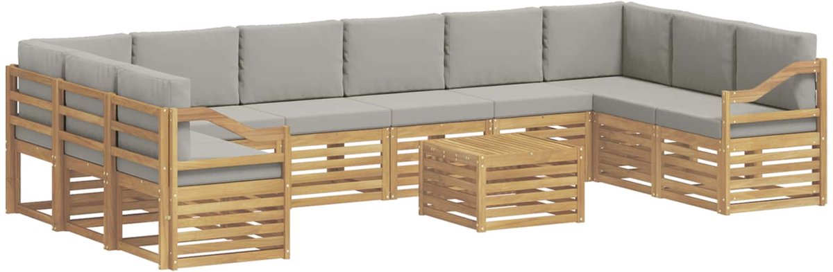 vidaXL Buiten - bank - set - 11 - st - 10-zits - Wit - en - Lichtgrijs - Polyester Wit en Lichtgrijs