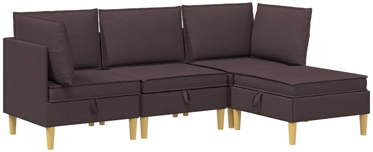 vidaXL Modulaire - bankset - met - opslag - 4 - st - Donkerbruin - 210 - x - 140 - x - 82 - cm