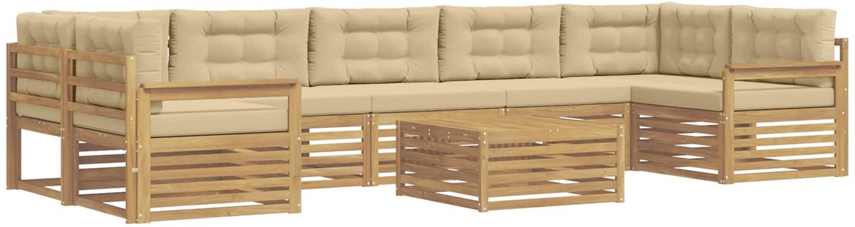 vidaXL Buiten - bank - set - 8 - st - 7-zits - Wit - en - Beige - Massief - Acacia - Hout Wit en Beige