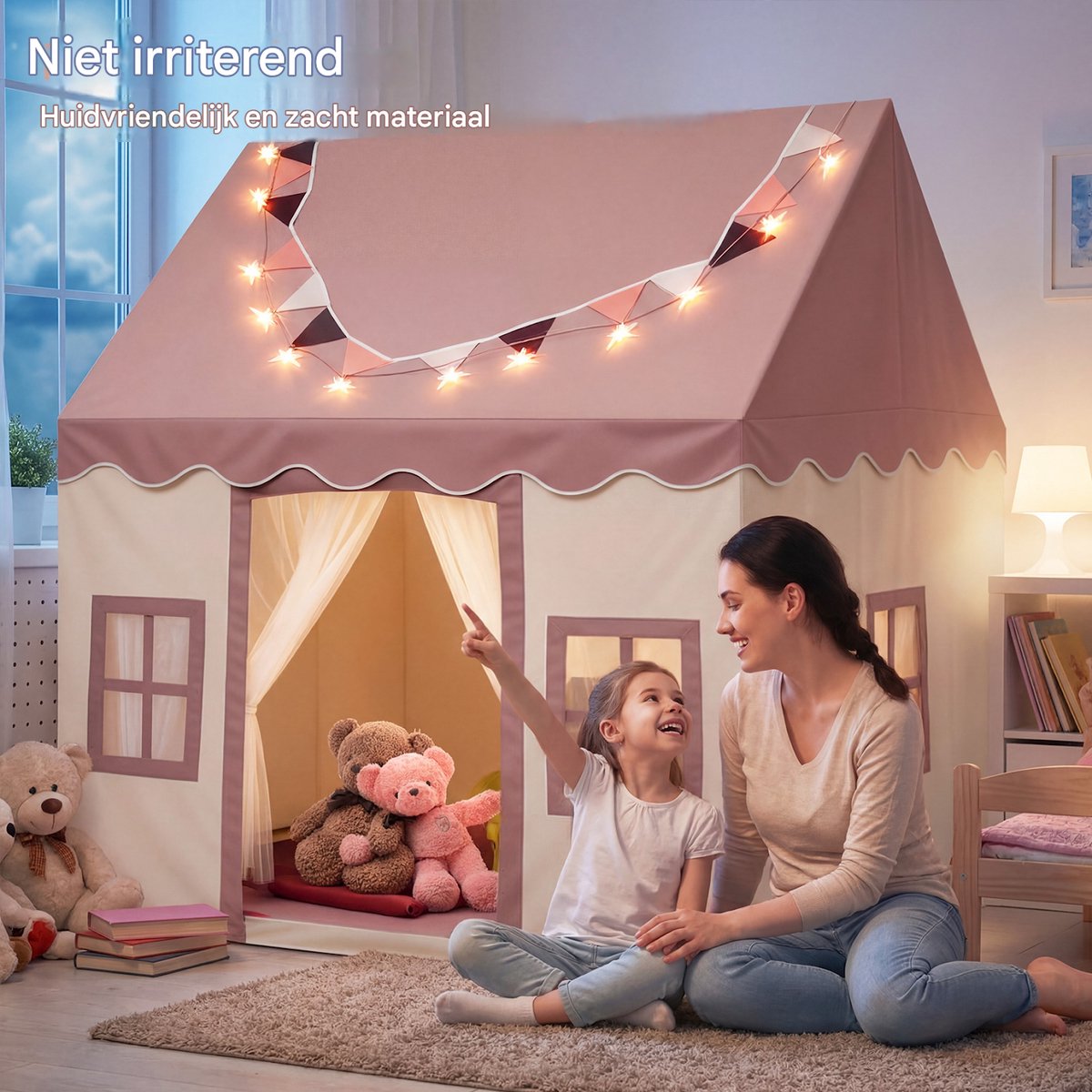 Lemlit Speeltent voor Kinderen - Kindertent met Mat Verlichting en Muggennet - Prinsessentent en Speelhuisje voor Binnen en Buiten - 120x100x130 cm - Roze — afbeelding 9