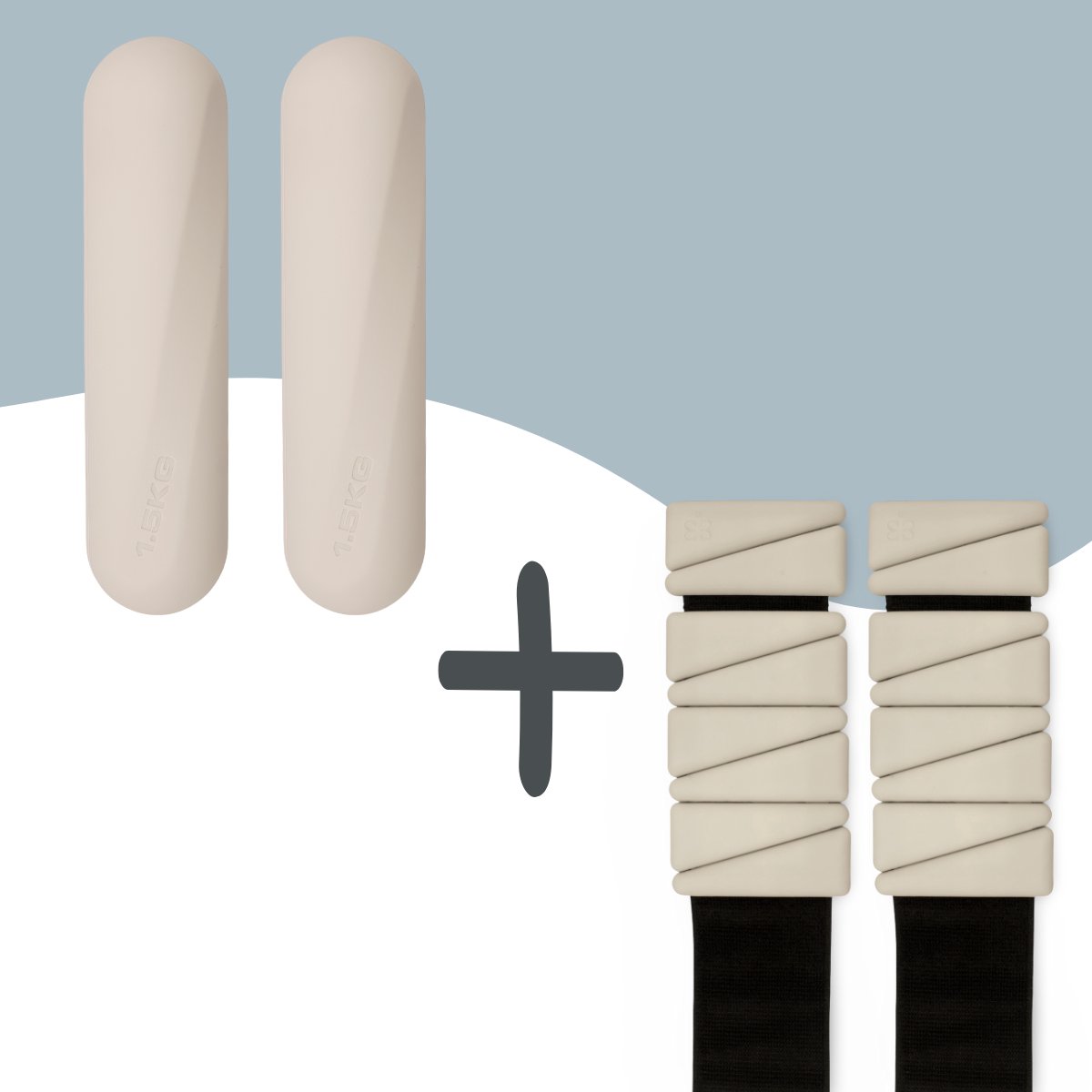 Pilates Set Gewichten - Beige - Verstelbare Pols- & Enkelgewichten (2 x 900g) - Dumbbells (2 x 1,5 kg) - Halters - Handgewichten - Pilates Thuis - Manamove