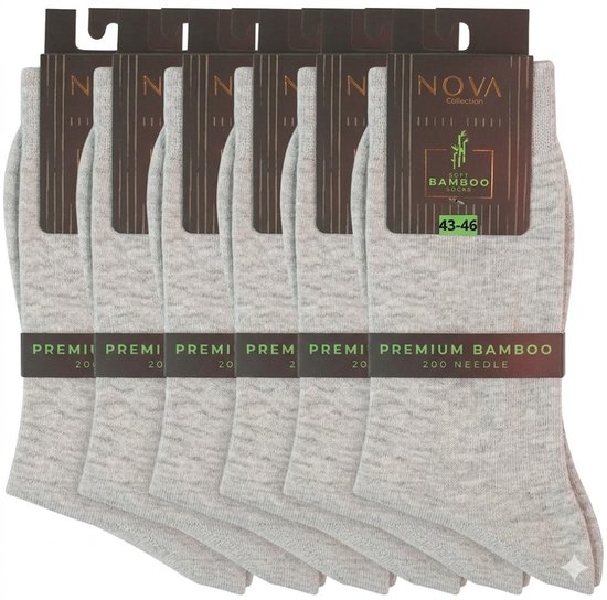 Nova Collection - Chaussettes en bambou grises - 6 paires - Exclusif - Bambou - Chaussettes - Chaussettes pour hommes - Bas - Taille 43-46